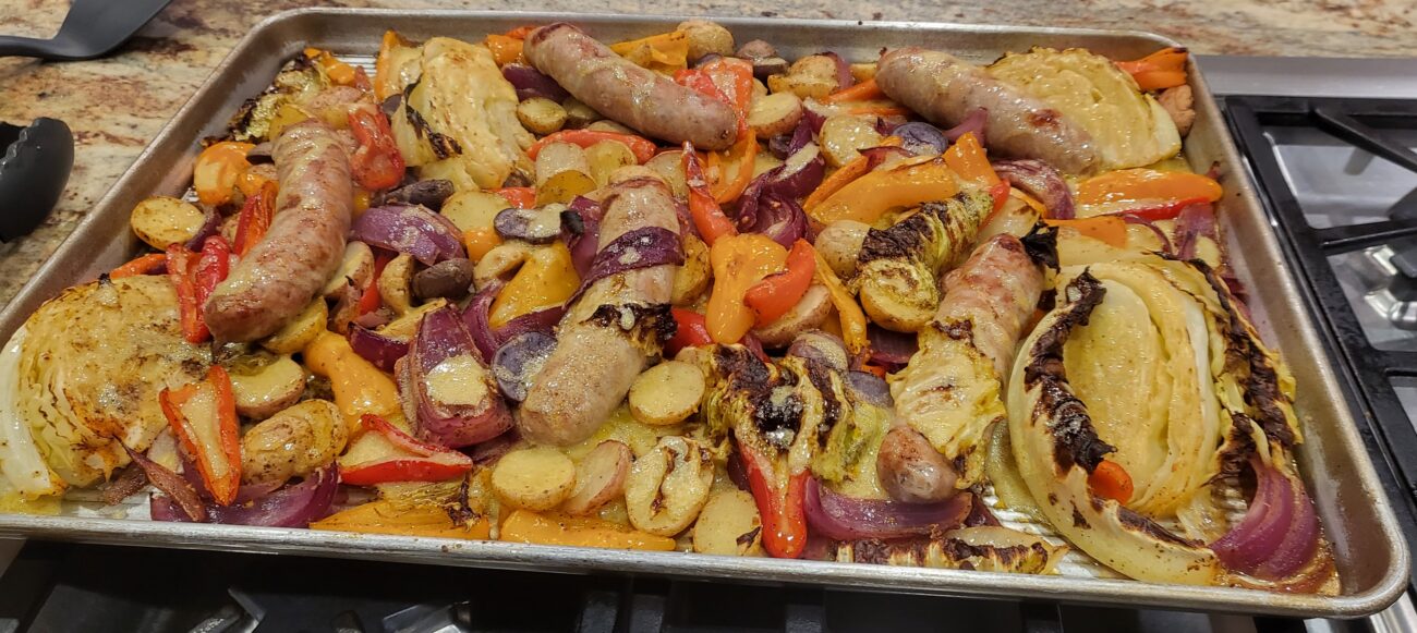 Sheet Pan Italian Sausages with Mustard Vinaigrette